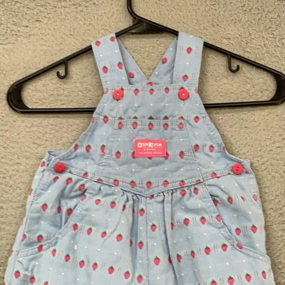 Vintage OshKosh B'gosh Overalls Girls 2T Strawberry Dot Print Vestbak 90s